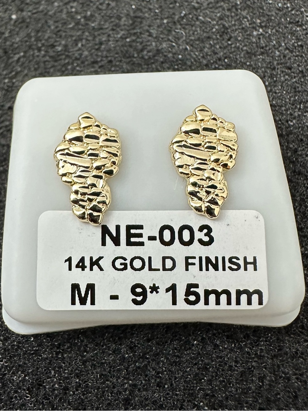 New 14K Gold Finish nugget Stud Earrings 9x15mm